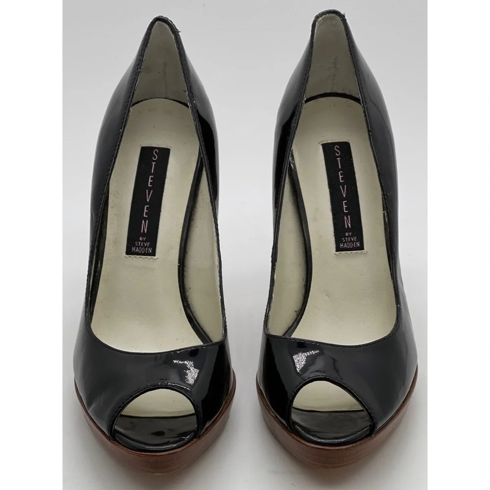 Steven by Steve Madden “Lalo” Peep Toe Black Patent Leather Heels Size 6M - Picture 4 of 7